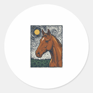 Adesivo Desenho de Arte de Cavalo Gravado Vintage Noite Es