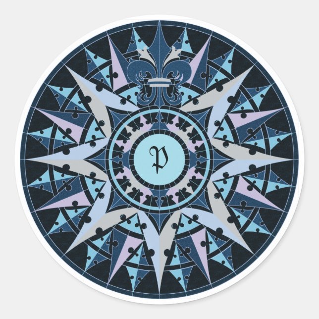 Adesivo Desenho de arte, rosa de bússola antiga, adicionar (Frente)