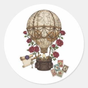 Adesivo Desenho de aventura de balão de ar quente Steampun