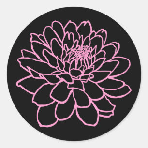 Adesivo Desenho de Chrysanthemum - Rosa em Preto
