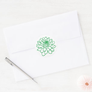 Adesivo Desenho de Chrysanthemum - Verde-Grama em Branco