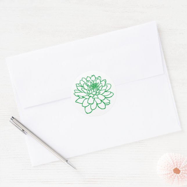 Adesivo Desenho de Chrysanthemum - Verde-Grama em Branco (Envelope)