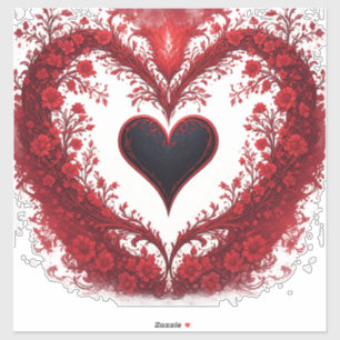 Adesivo Desenho de Coração Floral Vermelho Com Flores em F