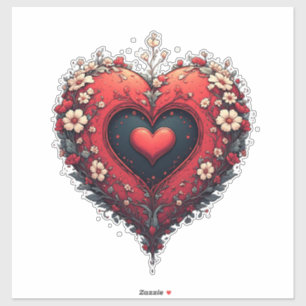 Adesivo Desenho de Coração Floral Vermelho Com Flores em F