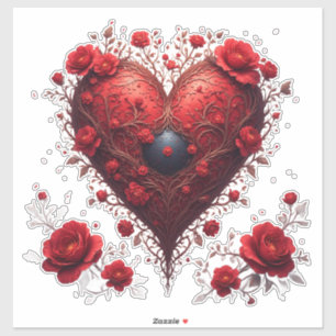 Adesivo Desenho de Coração Floral Vermelho Com Flores em F