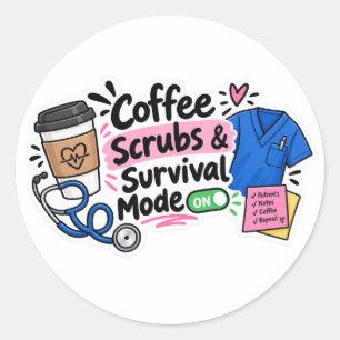 Adesivo Desenho de Enfermeira Modo Sobrevivência com Café