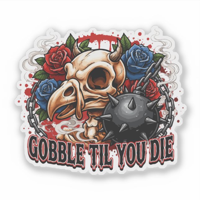Adesivo Desenho de Esqueleto de Pássaro 'Gobble Til You Di (Frente)