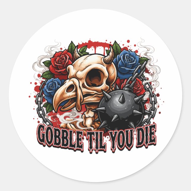 Adesivo Desenho de Esqueleto de Pássaro 'Gobble Til You Di (Frente)