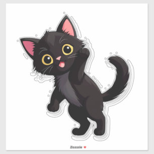 Adesivo Desenho de gatinho preto fofo com olhos grandes