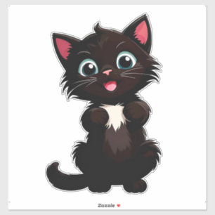 Adesivo Desenho de gatinho preto fofo com olhos grandes