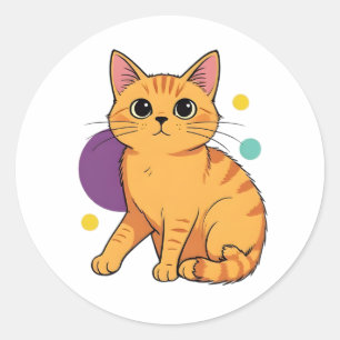Adesivo Desenho de Gato Atigrado Laranja Fofo
