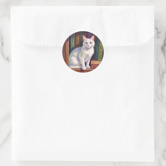Adesivo Desenho de Gato Branco (Bolsa)