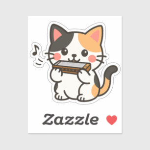 Adesivo Desenho de Gato Calico com Harmônica