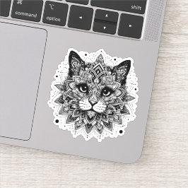 Adesivo Desenho de Gato com Padrão Mandala