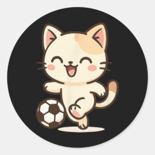 Adesivo Desenho de Gato Kawaii de Futebol. Arte de Animal