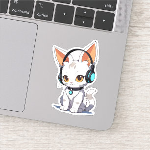 Adesivo Desenho de Gato Kawaii Encantador