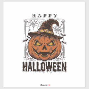 Adesivo Desenho de Gravura de Abóbora Feliz Halloween Vint