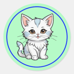 Adesivo Desenho de Linha de Desenho Animado de Gato Estili