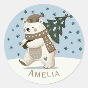 Adesivo Desenho de Nome de Flocos de Neve de Urso Fofo Nat
