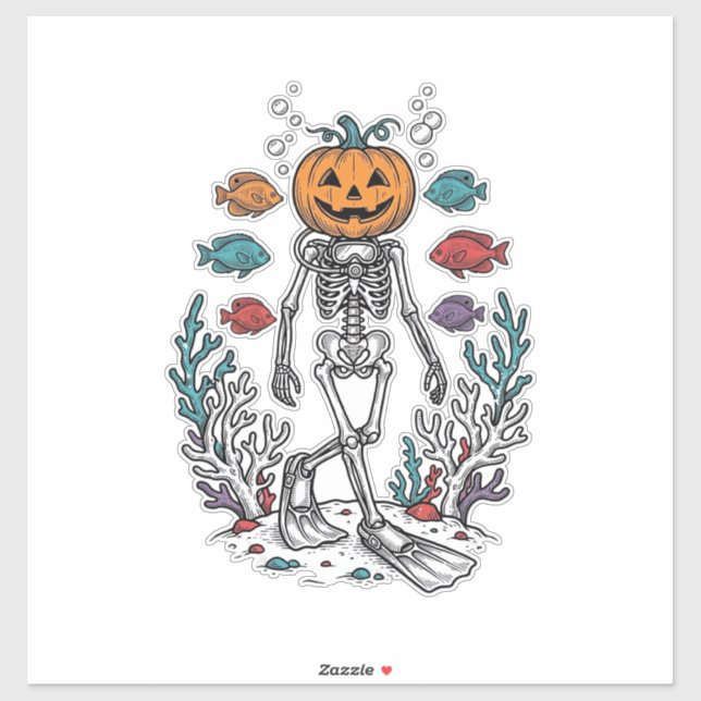 Adesivo Desenho de Peixe de Halloween de Esqueleto de Abób (Folha)