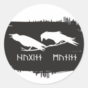 Adesivo Desenho de Tinta de Corvos Viking Huginn e Muninn