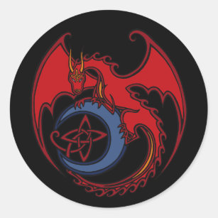 Adesivo Desenho do dragão celta preto vermelho e da lua