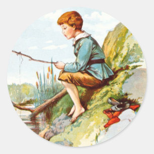Adesivo Desenho do vintage: Pesca do menino em um rio