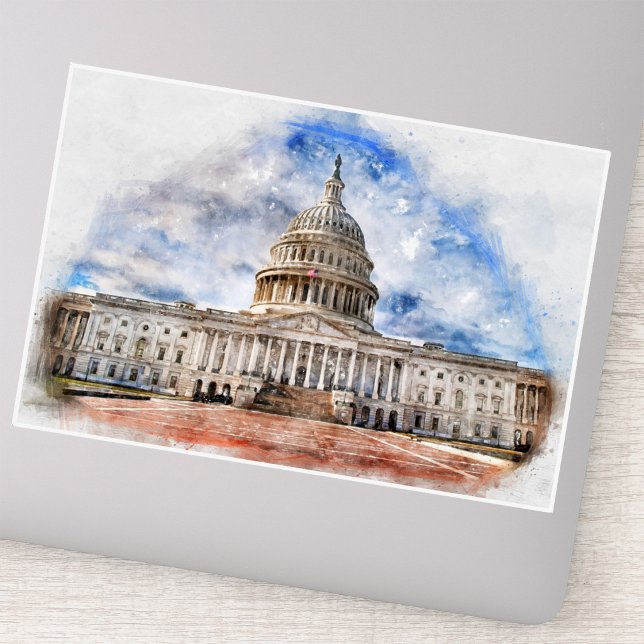 Adesivo Desenho em Pastel do Capitólio dos Estados Unidos  (United States Capitol Pastel Drawing Washington DC. Sticker)