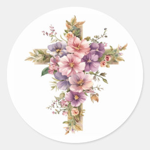 Adesivo Desenho Floral de Cruz Católica Religiosa Cristã
