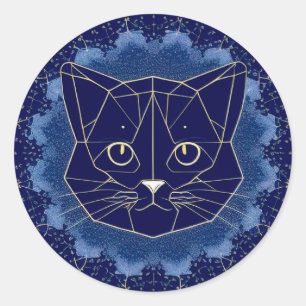 Adesivo Desenho Geométrico de Gato Rodeado por Estrelas Do