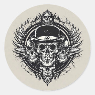 Adesivo Desenho Intricado de Caveira com Asas e Símbolos