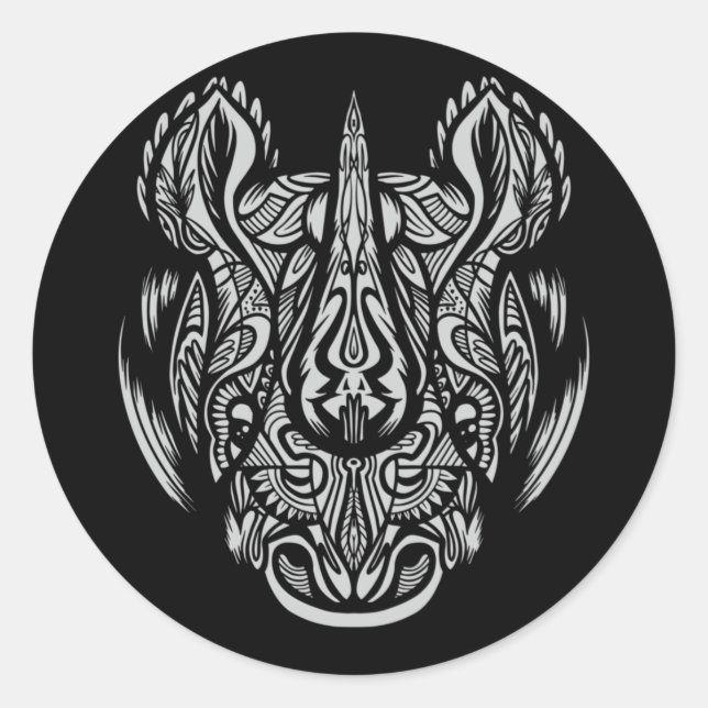 Adesivo desenho ornamental de rosto de rinoceronte (Frente)