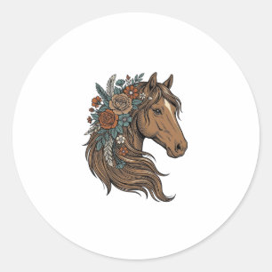 Adesivo Desenho Vetorial de Cabeça de Cavalo Floral Vintag