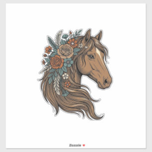 Adesivo Desenho Vetorial de Cabeça de Cavalo Floral Vintag