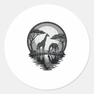 Adesivo Desenho Vetorial de Silhueta de Girafa Vintage Lua