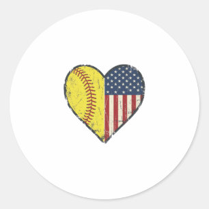 Adesivo Desenho Vetorial Vintage Coração de Softbol Patrió