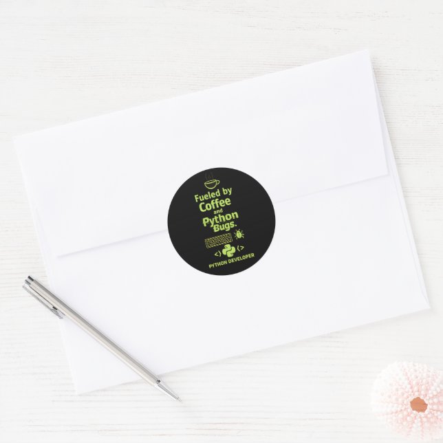 Adesivo Desenvolvedor Python Engraçado – Alimentado por Bu (Envelope)