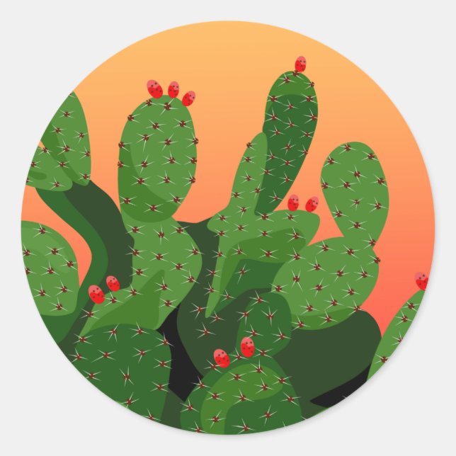 Adesivo Desert Prickly Pear Cactus Sunset (Frente)