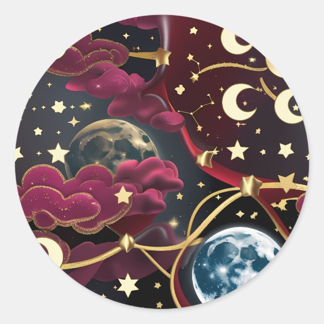 Adesivo - Design da Lua Celestial Vermelha Mística (Frente)
