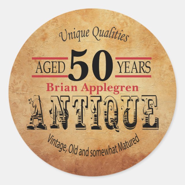 Adesivo Design de Aniversário com Idade, Antiguidade e Vin (Frente)