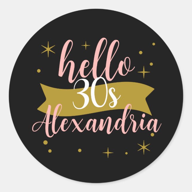 Adesivo Design de Aniversário de 30 anos com Olá Personali (Frente)