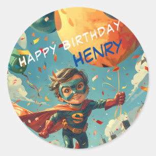 Adesivo Design de aniversário feliz super-herói para crian