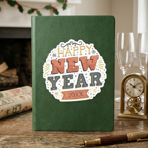 Adesivo Design de Ano Novo Feliz Vintage Personalizado Úni