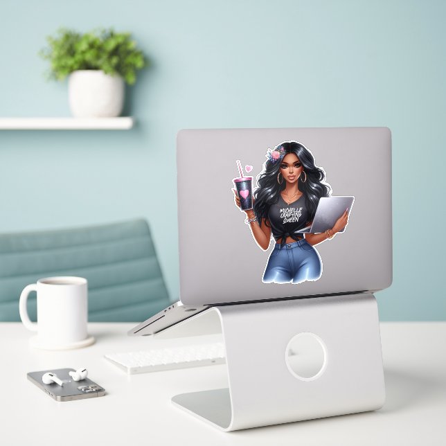 Adesivo Design de Aparição da Rainha de Arte Afro-American (Laptop na mesa)