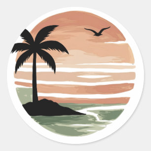 Adesivo Design de árvore de palmeira Sunset Tropical Vinta