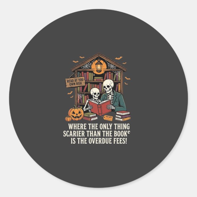 Adesivo Design de Biblioteca de Esqueleto de Halloween Ama (Frente)