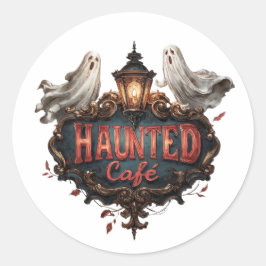 Adesivo Design de Café Vintage Haunted com Fantasmas e Lâm