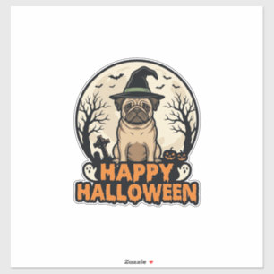 Adesivo Design de Camisa Vintage Pug Feliz Halloween Bruxa
