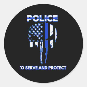 Adesivo Design de Caveira da Polícia com Linha Azul