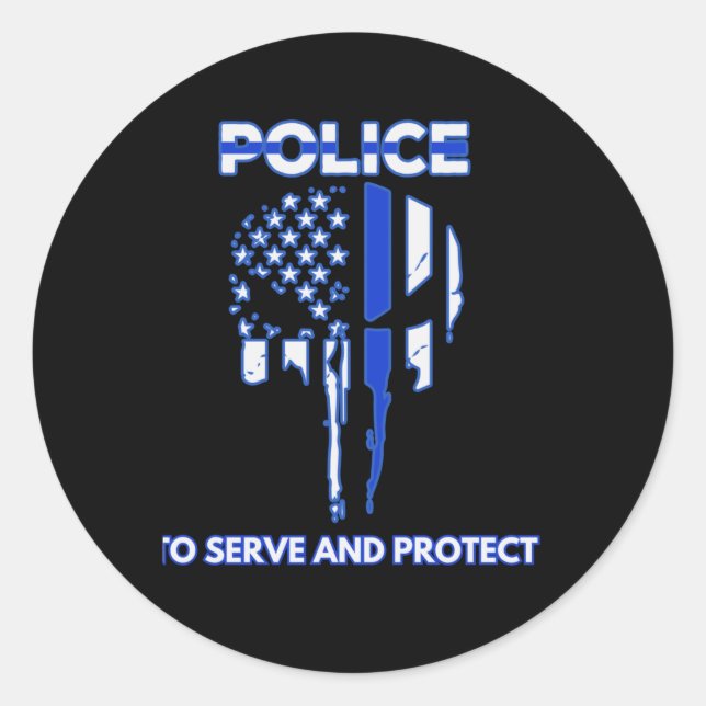Adesivo Design de Caveira da Polícia com Linha Azul (Frente)